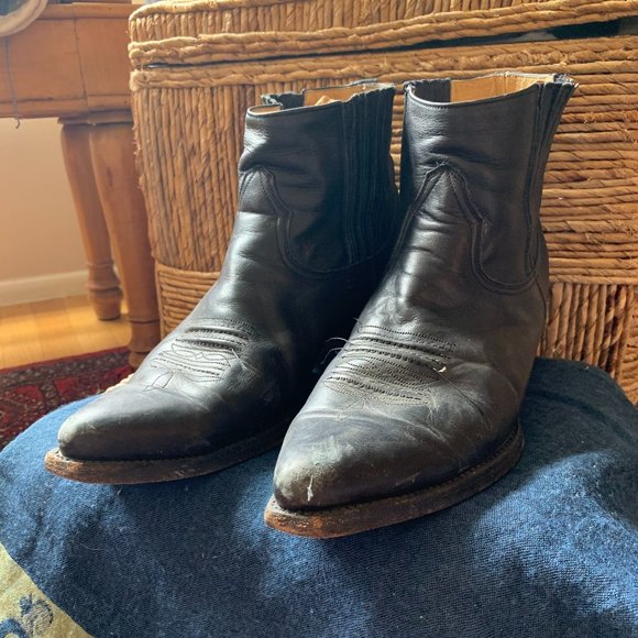 Boot Masters // Black Leather Western Ankle Boots - Picture 4 of 12